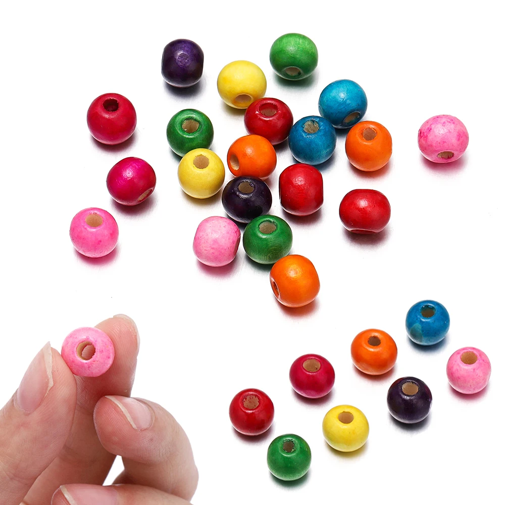 20-100Pcs 5.5-12mm Colorful Wooden Beads Spacer Loose Bead for DIY Bracelet Necklace Jewelry Making Supplies Accessories