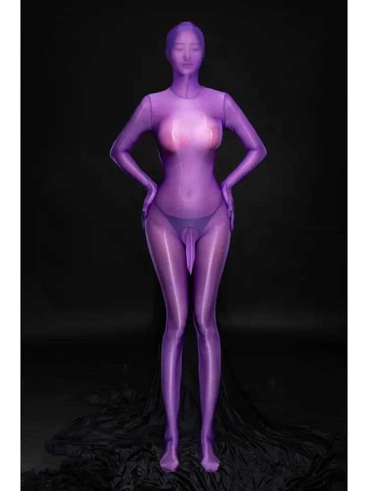 M XL Separate Fingers Nylon Catsuit Bodystocking Penis Sheath Hooded Zentai Bodysuit Tights Leotard Conjoined Lingerie Jumpsuit image 5
