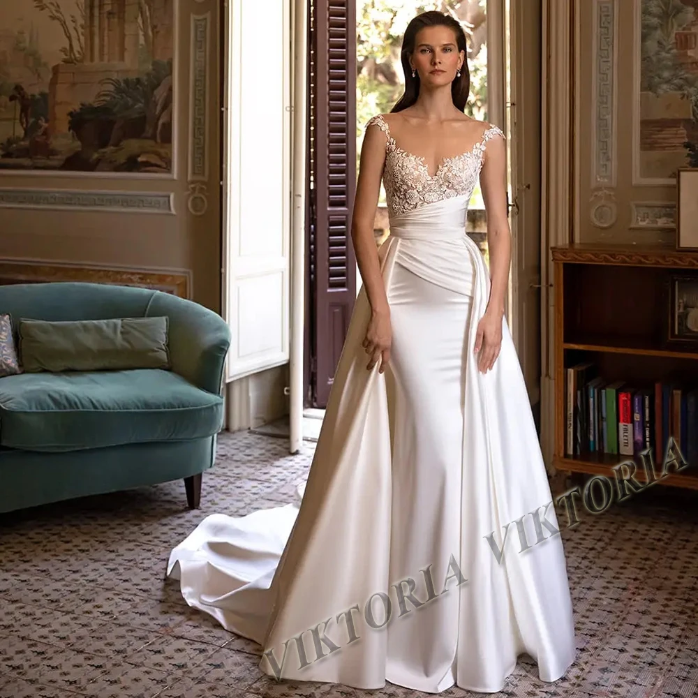 VIKTORIA SCOOP Vestidos De Novia para mujer trompeta cremallera satén apliques acanalados 2025 Novia Vestidos De Novia personalizados