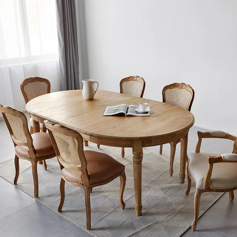 

Light Luxury Antique Antique Oak Retractable Dining Table French European Solid Wood