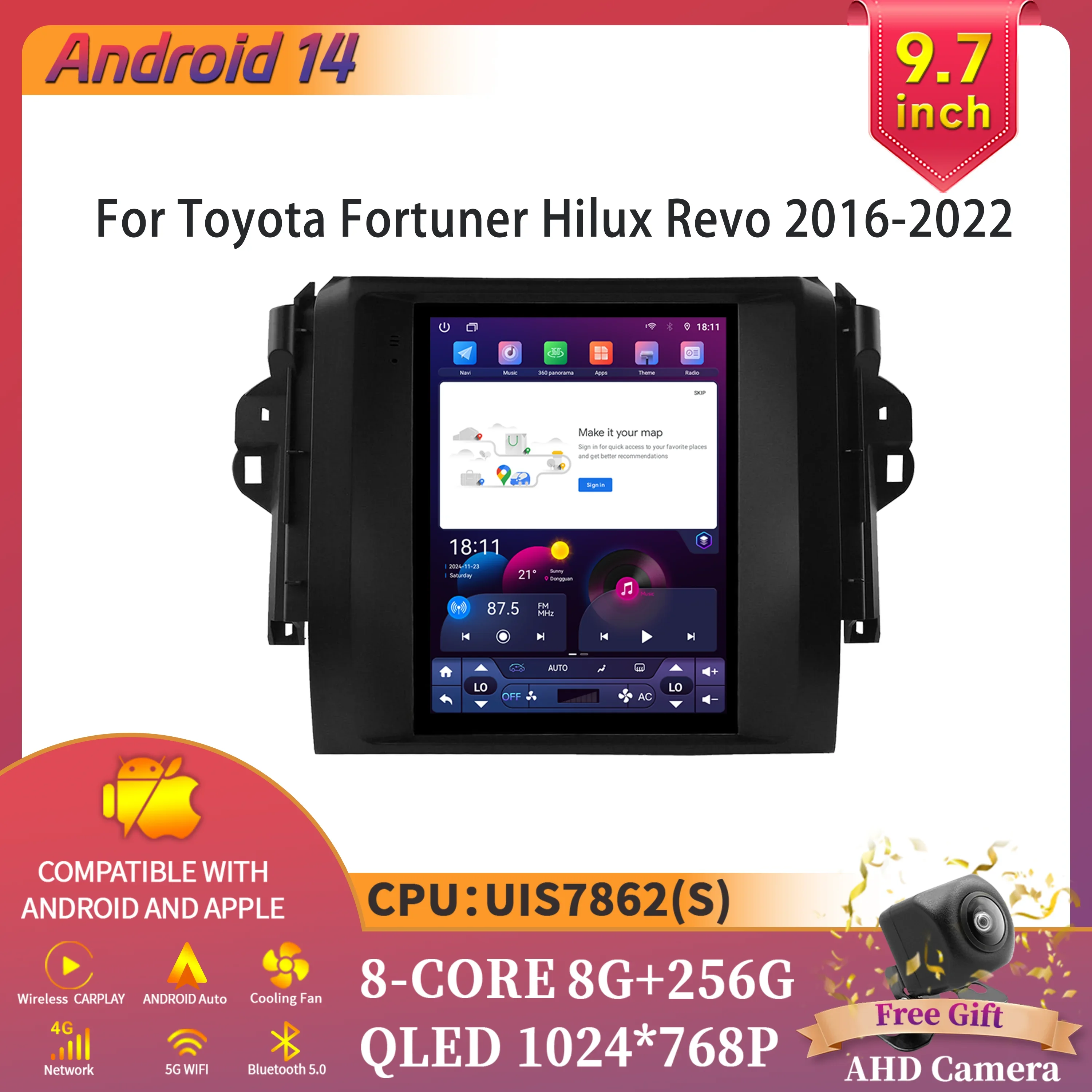 

9.7inch Android 14 For Toyota Fortuner Hilux Revo 2016-2022 Car Radio Multimedia Intelligent GPS Wireless Carplay Touch Screen
