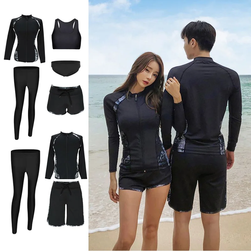 

Korean New Men's 3 Pieces Lady's 5 Pieces Swimwear Long-sleeved Trousers Lovers Long Sleeve Rashguard Running Quick-Dry Bodysuit