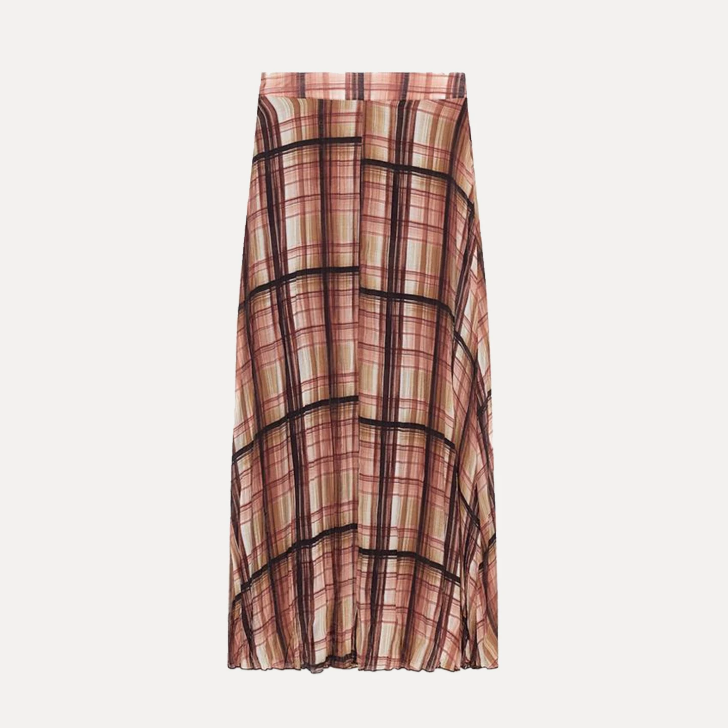 Spódnica midi w kratę dla kobiet, jesień 2025, nowa, europejski styl, marka Z, regularny krój, do noszenia na co dzień, inne materiały.