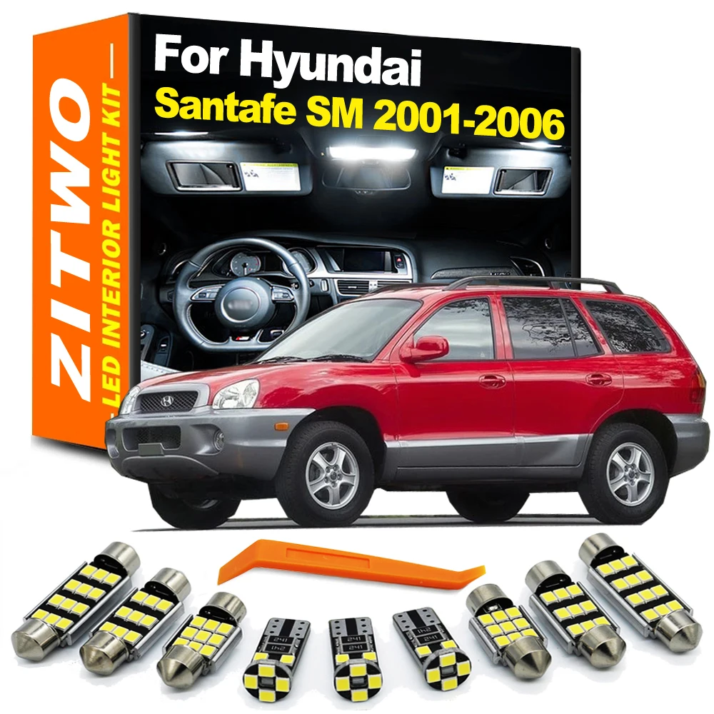 ZITWO 9Pcs LED Bulb Interior Dome Reading Plate Light Kit For Hyundai Santafe Santa Fe SM I 1 MK1 2001 2002 2003 2004 2005 2006