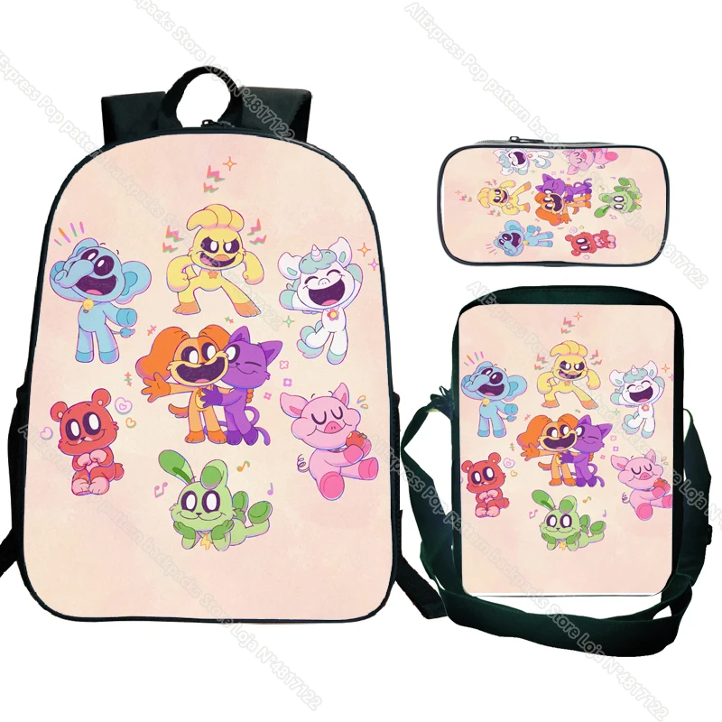 3 teile/satz lächelnde Critter Rucksack Catnap Dogday Schüler Bücher tasche Reise Laptop Tages rucksack mit Umhängetasche Feder mäppchen