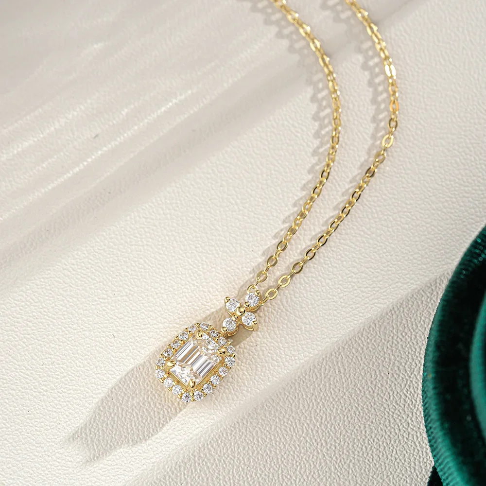 Lumira Rectangular Pendant 1 carat Emerald Cut Women's 18K Gold Full set Moissanite Necklace Wedding  Charm Fine Jewelry Gift