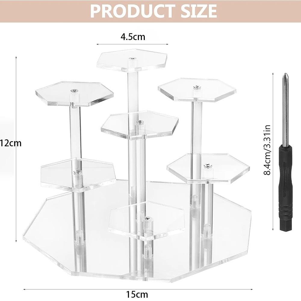 7 Tier Acrylic Clear Display Stands Jewelry Organizer Display Risers for Perfume Watches Rings Cupcake Figure Storage Holder