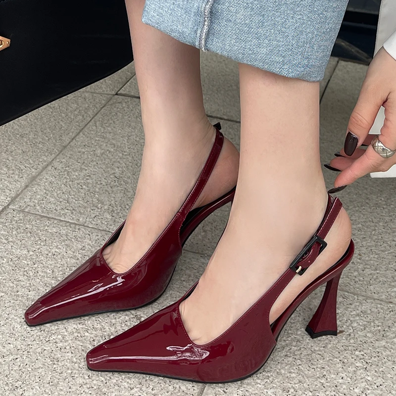 Fashion Buckle Strap Slingbacks Ladies High Heels Shoes Female Pointed Toe Pumps Footwear Elegant Women Heeled Shoes New In 2024