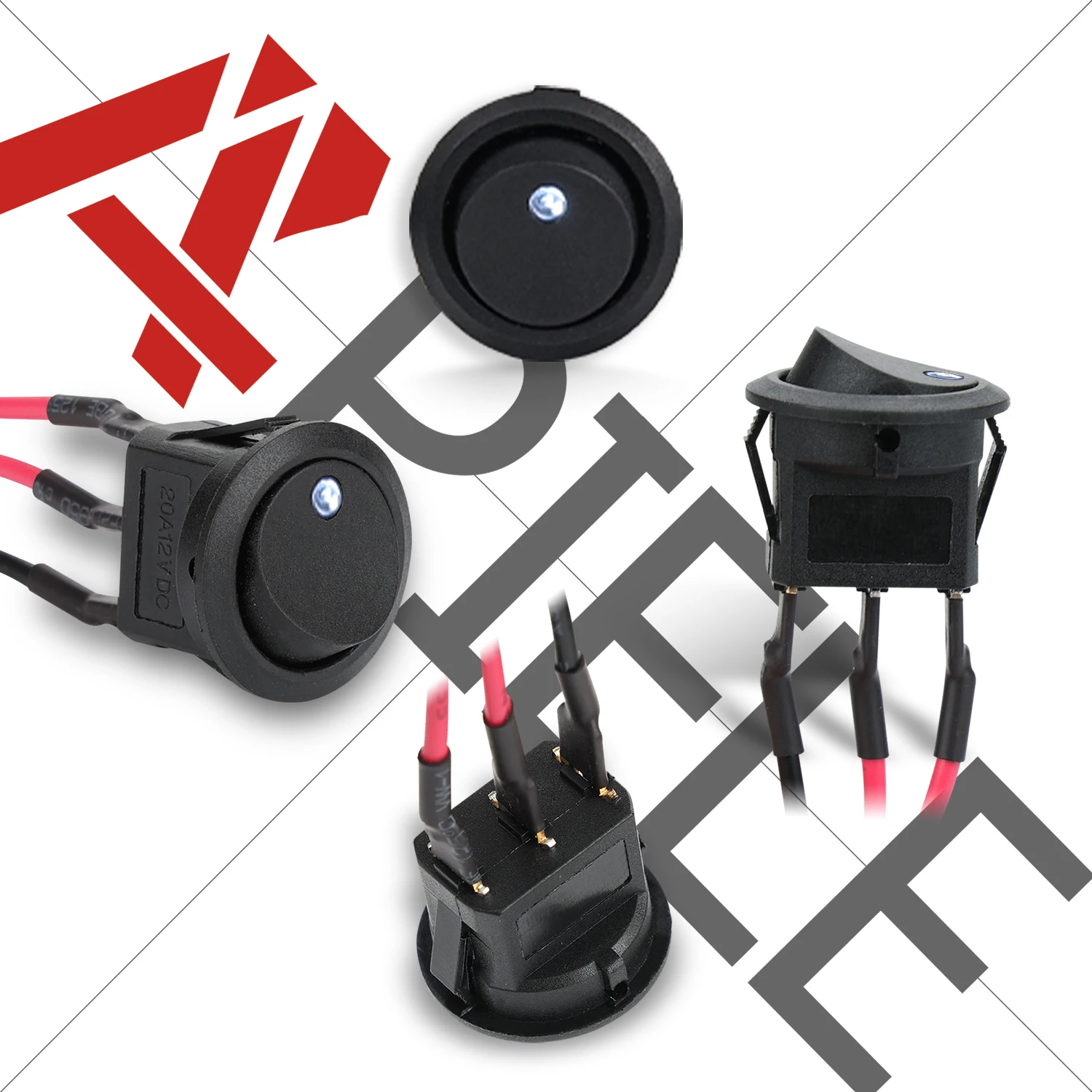 APIELE 5PCS Rocker Kippschalter 20 CM Pre-Wired DC 12V 20A AUF-Off mit Dot licht SPST 3 Pins 2 Position