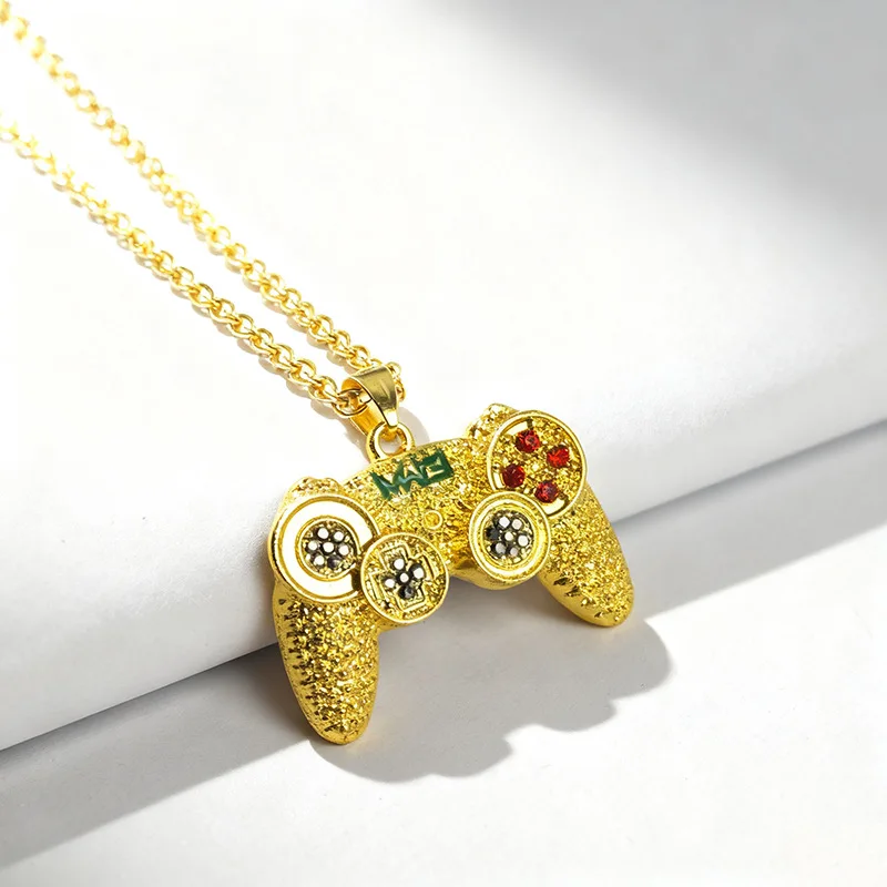 Colar com pingente de metal para controle de jogo de hip hop com liga de diamante - cores douradas, prateadas e pretas - presente para fãs e jogadores de hip hop