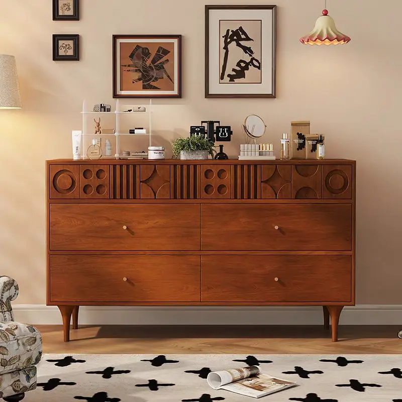 CX retro drawers solid wood five buckets, bedside lockers, living room medieval storage entrance simple