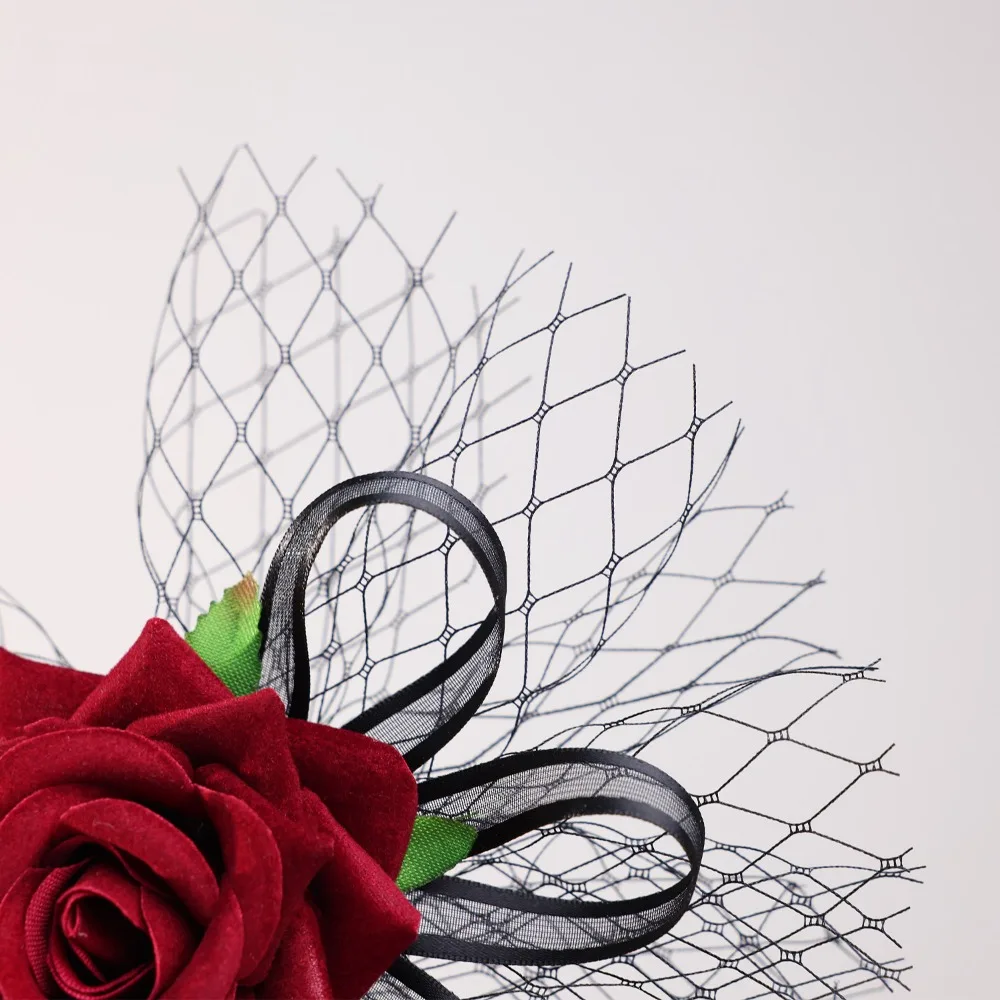

Creative Unique Halloween Hairpin Elegant Fashion Rose Hairpin Decorative Mesh Headpiece Cosplay