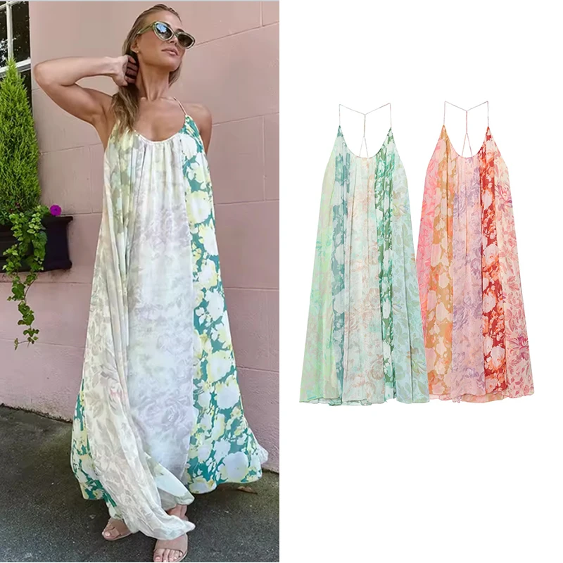 

Новое летнее женское платье, модное свободное платье с v-образным вырезом и принтом, летнее праздничное платье, женские шикарные молодежные длинные платья