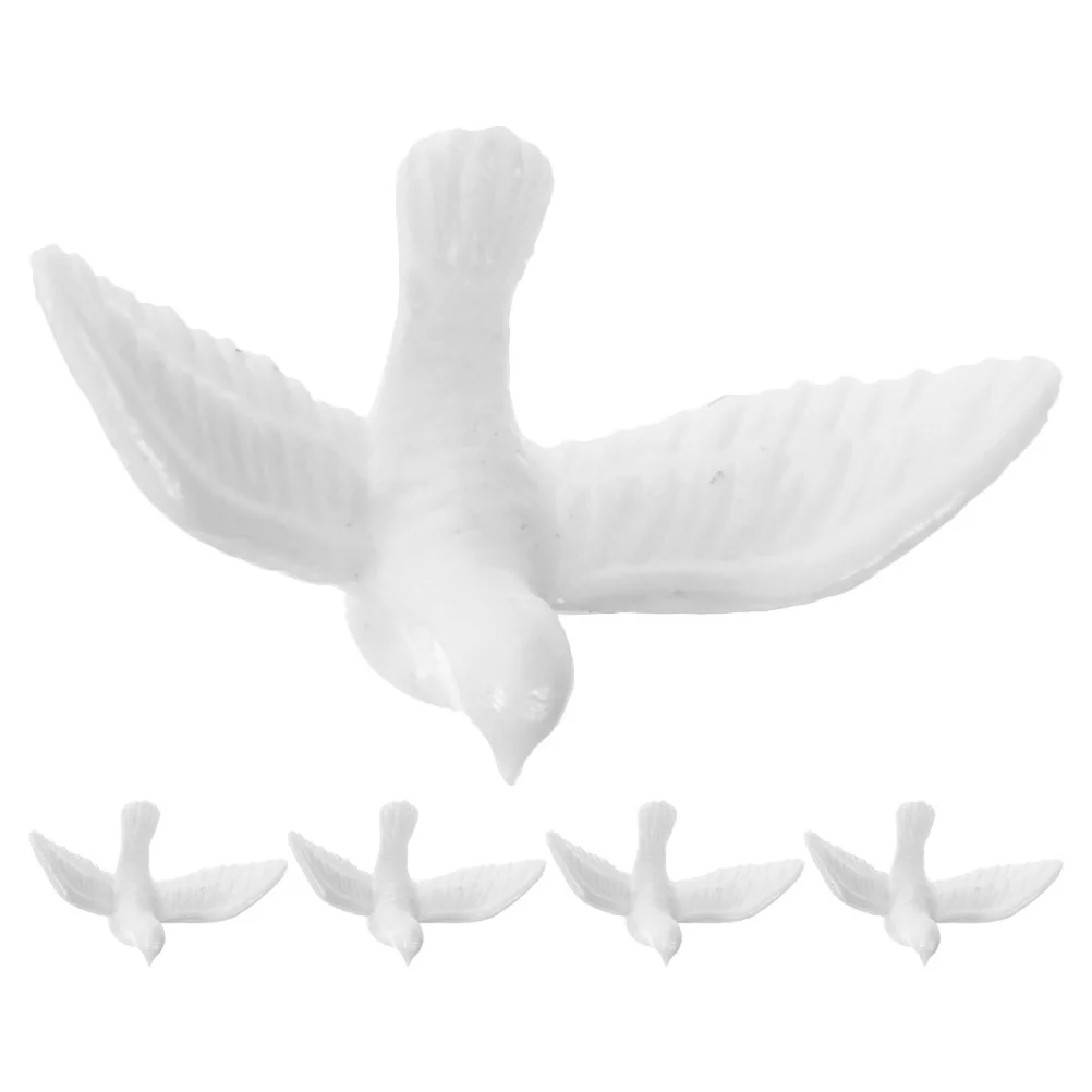 5 PCS Little White Pigeon Model Mini Figures Decor Toy Miniature Birds for Crafts Realistic Small Animal Figurines Things