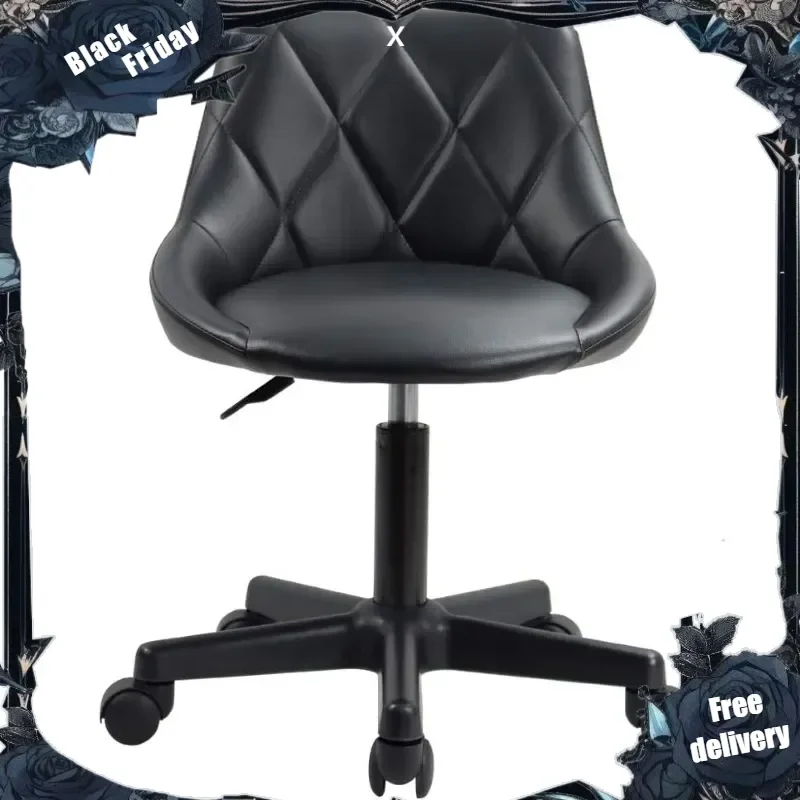 

Mid Back PU Leather Height Adjustable Swivel Modern Task Chair Computer Office Home Vanity Chair with Wheels