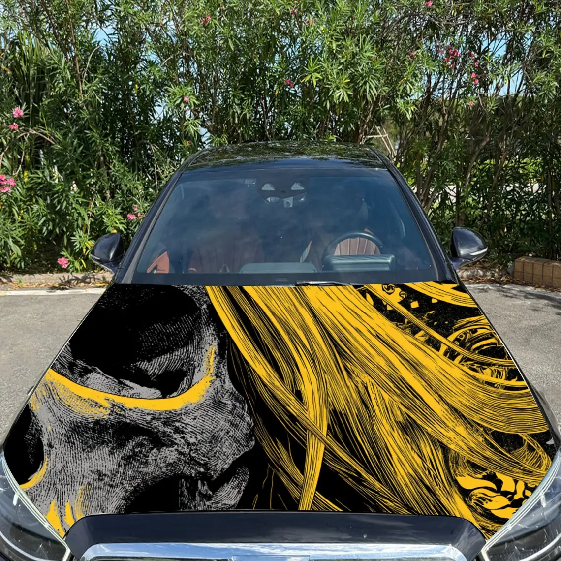 ملصقات غطاء رأس السيارة على شكل جمجمة صفراء مرعبة - لفافة فينيل ذاتية اللصق ومقاومة للماء ومتينة، وتزيين وحماية C الخاصة بك #4