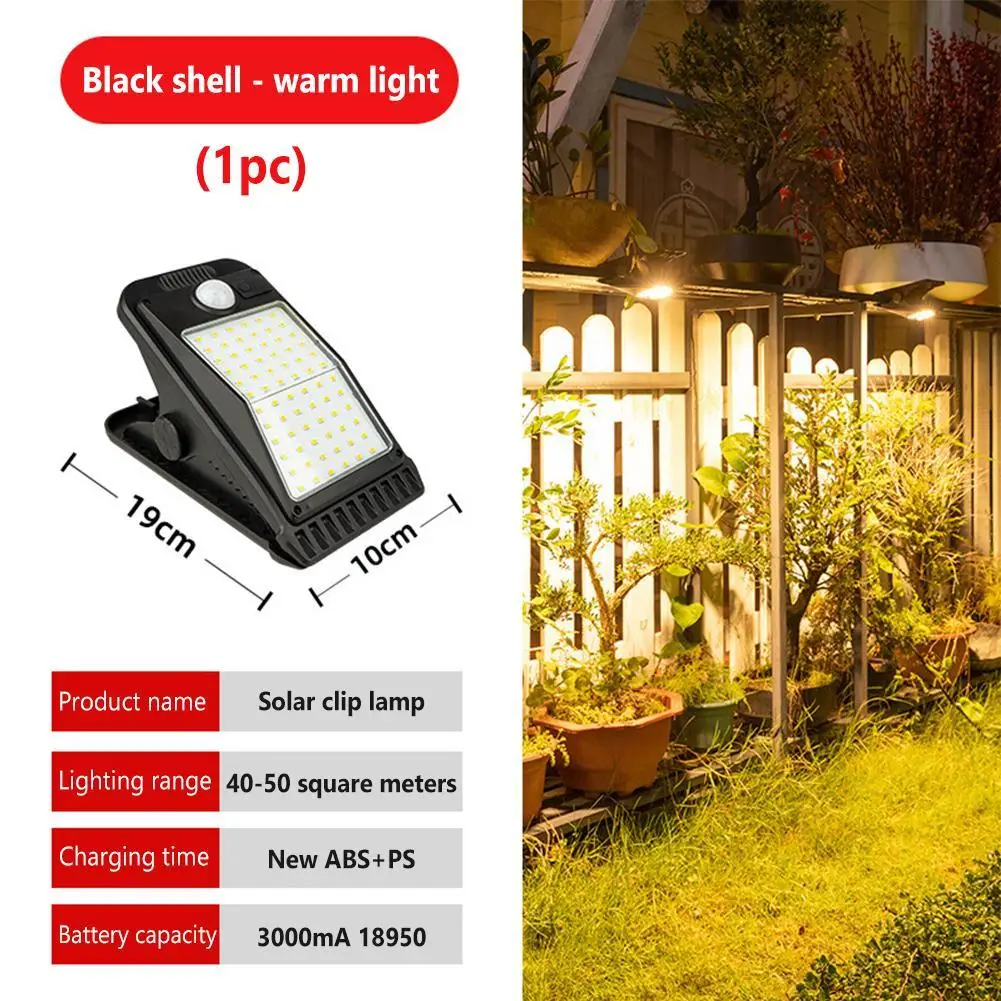 Luces solares con Clip para exteriores, luz de seguridad inalámbrica impermeable IP67, 72 LED, Sensor de movimiento, para valla, cubierta, pared, garaje, Patio