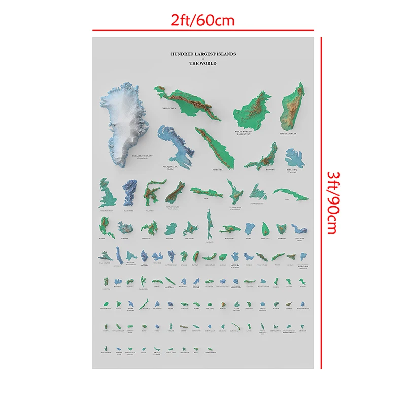 60 * 90 cm Mapa świata sto największych wysp Plakat artystyczny i druk Dekoracyjny obraz ścienny na płótnie Pokój dzienny Wystrój domu