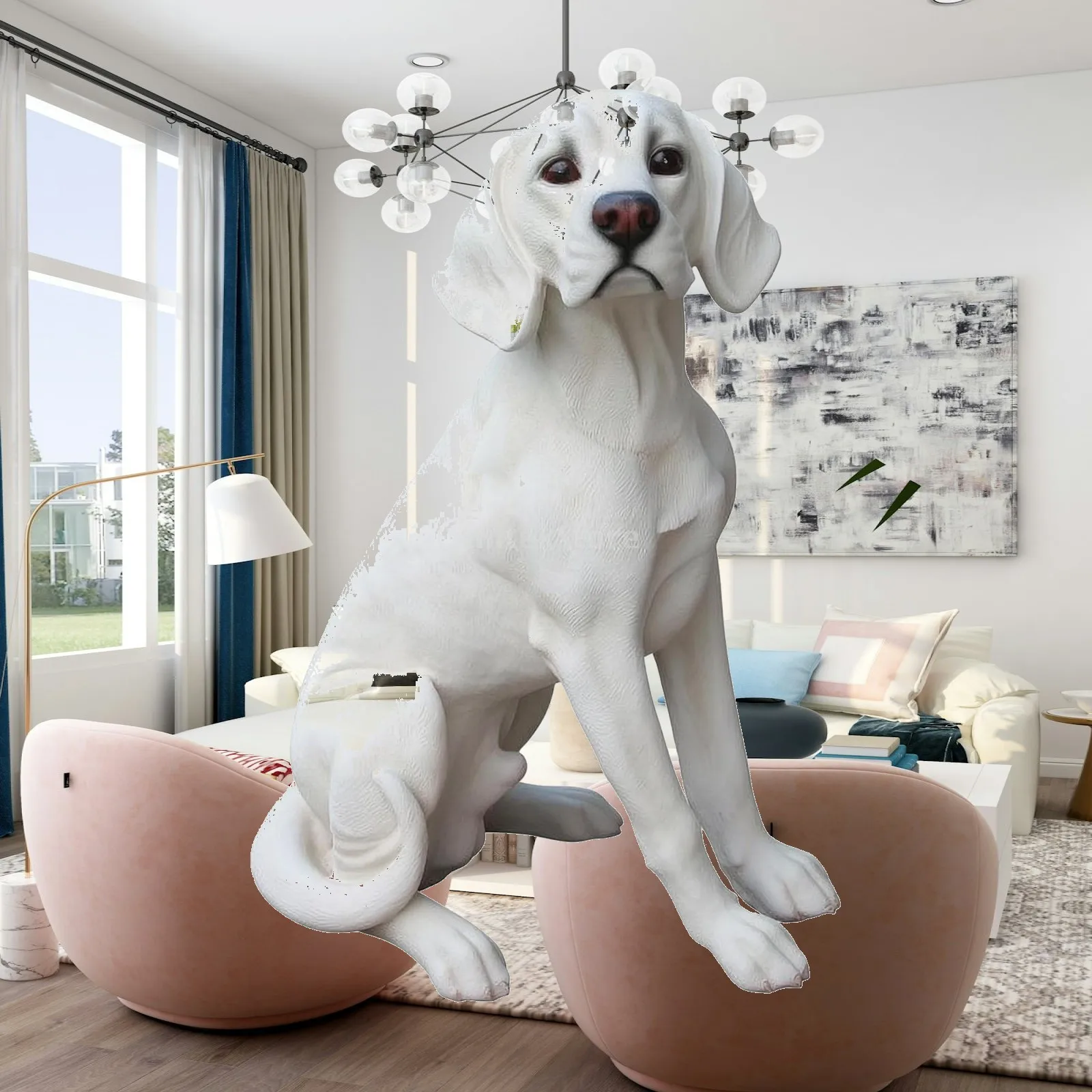 Labrador Sculpture Detailed Texture Sitting Dog Figurine Sculpted for Home