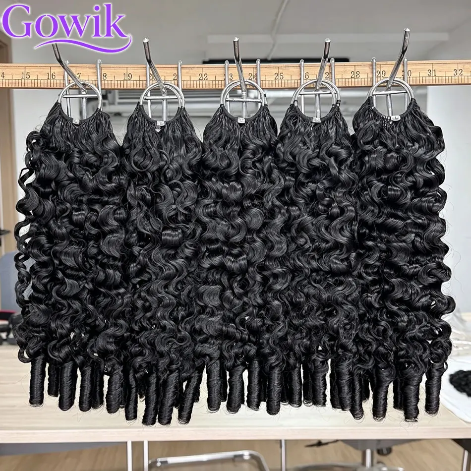 Extensions de cheveux au crochet Smilegirl Feather, cheveux humains bouclés birmans, 26 pouces, 300g, sans nœuds, pré-séparées, invisibles, légères, réutilisables, noir naturel
