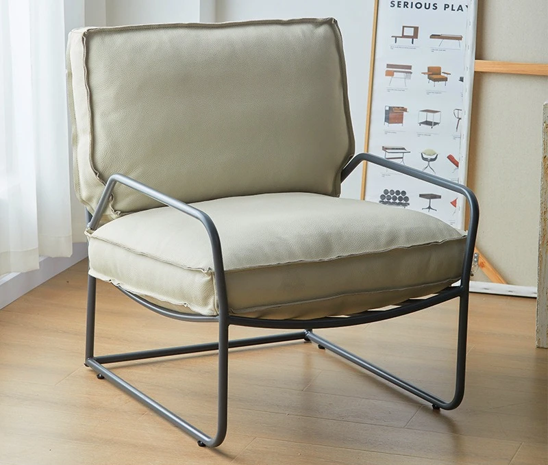 Minimalist first-layer cowhide wrought iron sofa chair Fabric double-sided casual single sofa chair