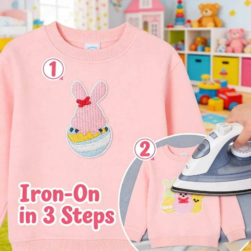 

10/12PCS Bulk Tie Rabbit Embroidery Patches, Cute Bunny with Bow Egg Bird Iron on Appliques for Kids Clothing DIY