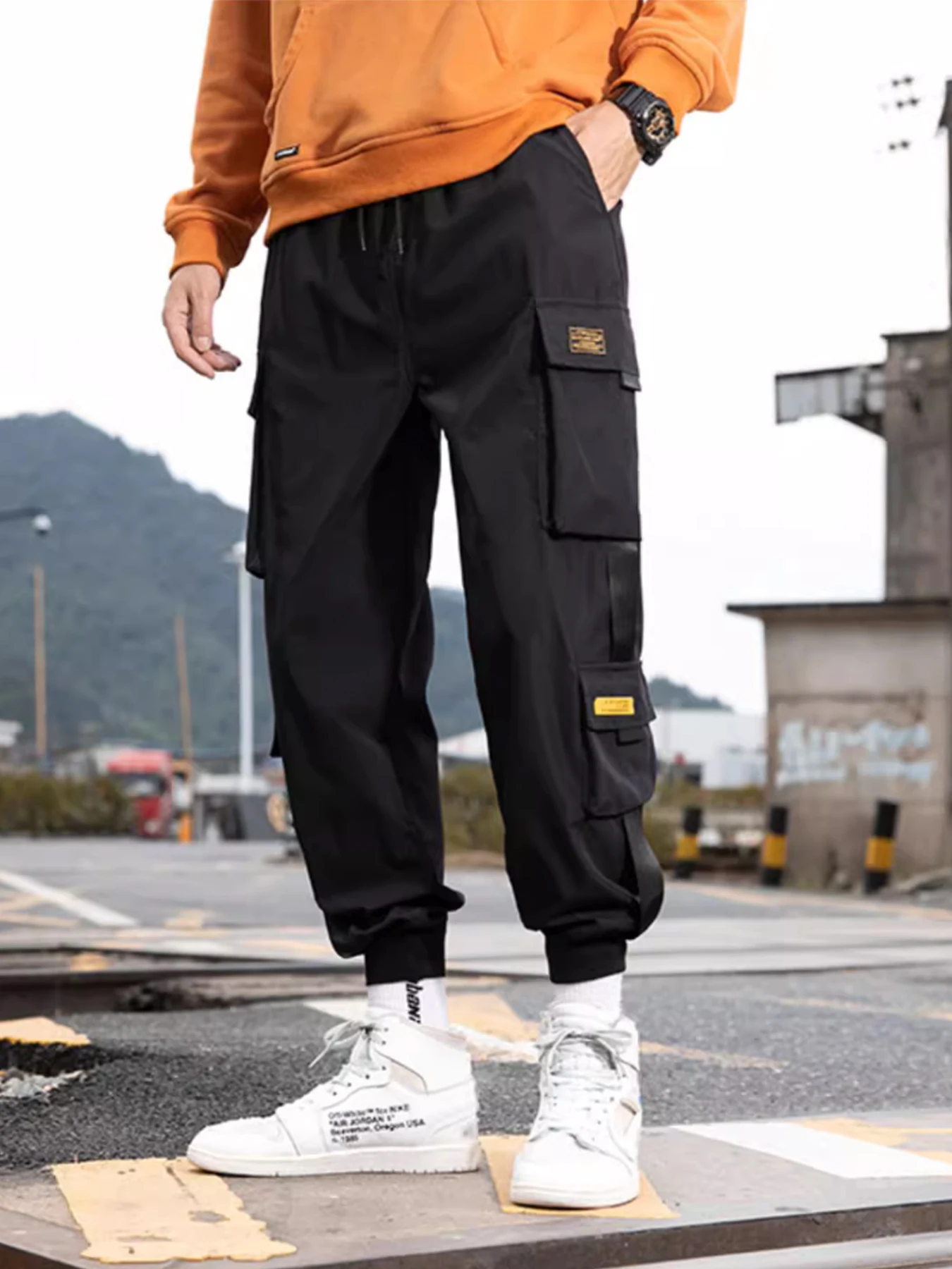 

Men Loose Fit Cargo Pants Male Fashion Summer New Style Work Versatile Pocket Casual Elastic Waist Long Trousers Large Size