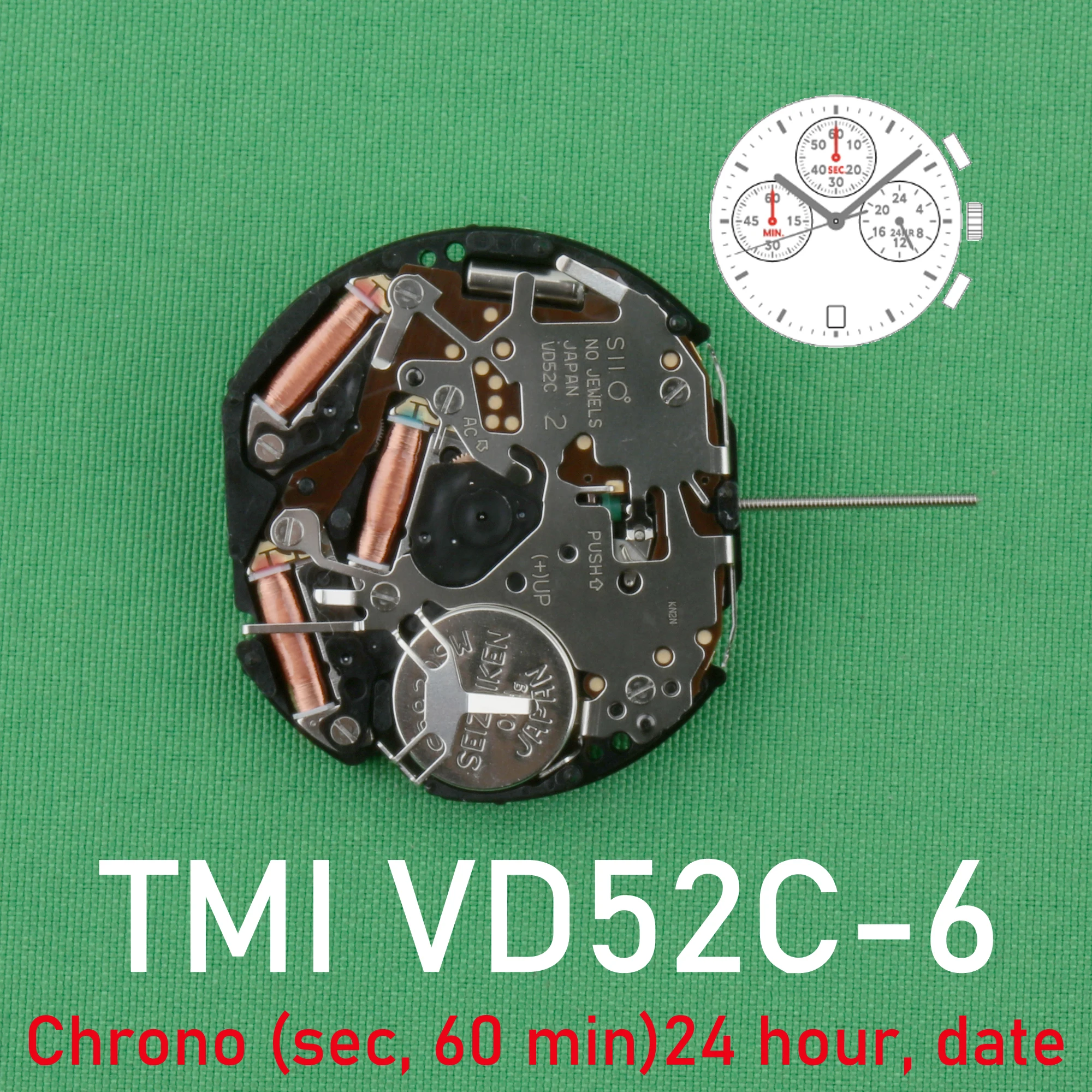 TMI VD52C movimento nuovo giappone Seiko VD52 movimento originale SII/TMI VD52 movimento orologio data a 6 Chrono (sec, 60 min)24 ore, dat