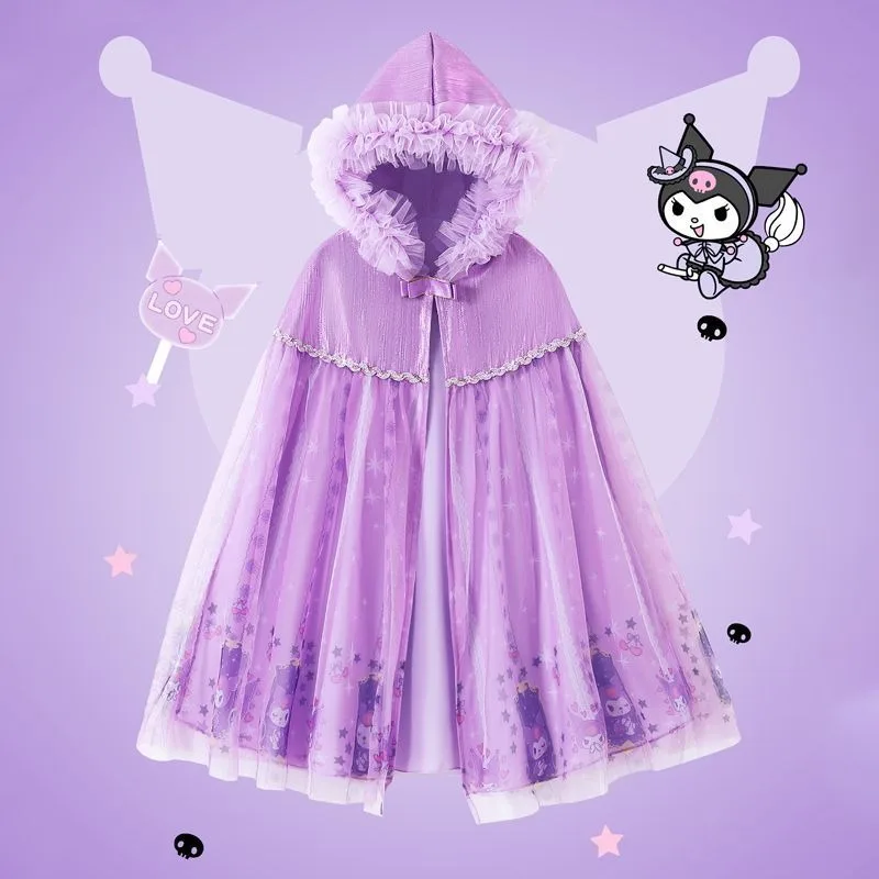 

Новая милая теплая накидка с капюшоном в стиле аниме Sanrio Kuromi, креативная кавайная накидка с сердечками для девочек, праздничная вечеринка, шаль, костюм, накидка