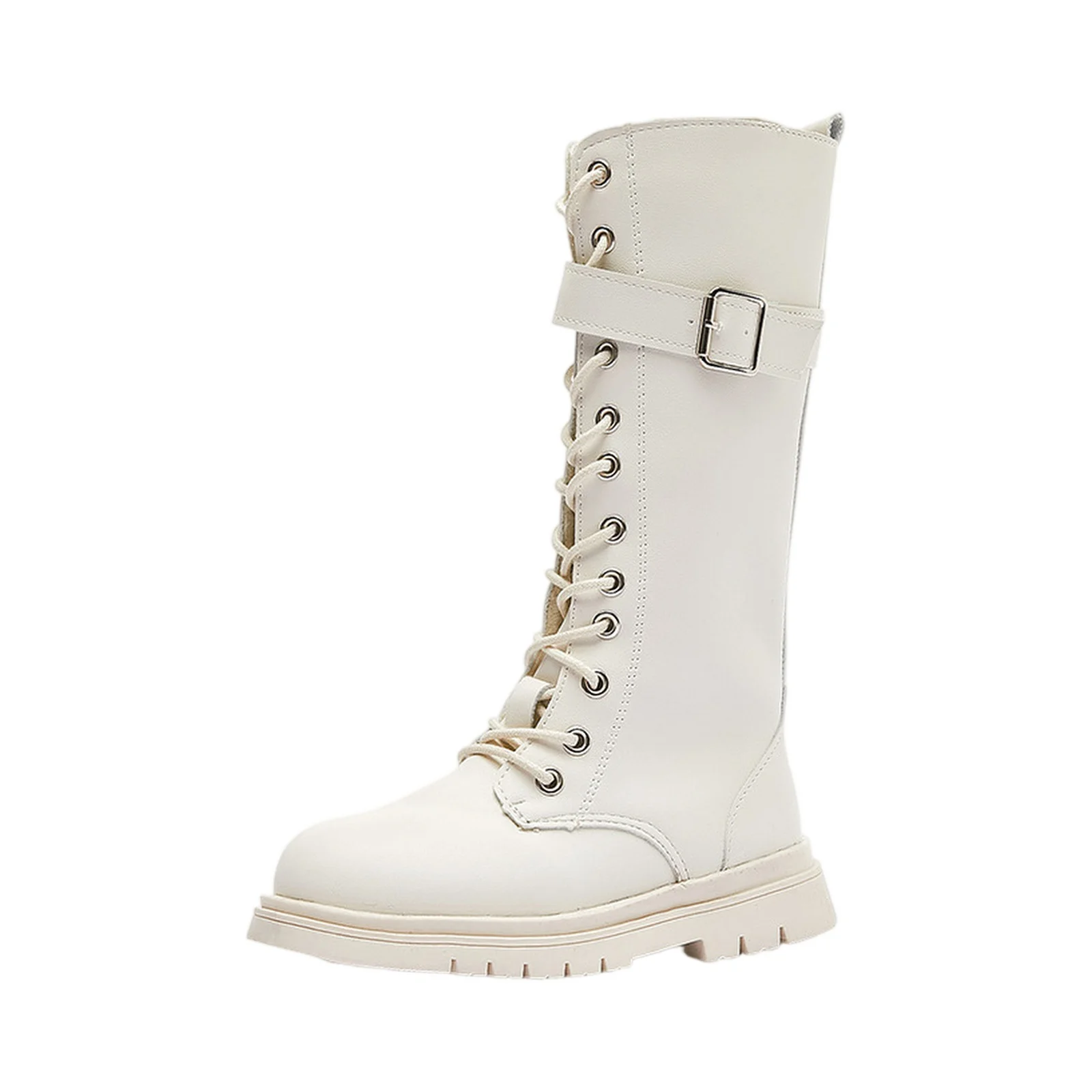 

Kids Motorcycle Boots Winter Fashion Cool Baby Girls Warm Square Heel Round Toe Casual Lace-Up Comfortable Kids Black Mid Boots