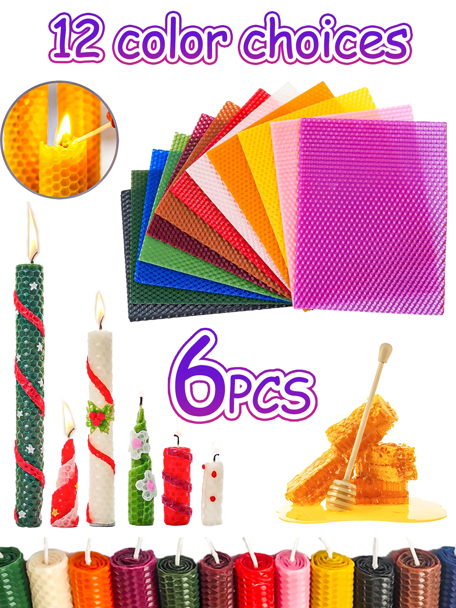 6pcs 15*20cm Color Beeswax Sheet Candle Roll Handmade Smokeless Candle Making Honeycomb Wax Slice Parent-child Activity Material