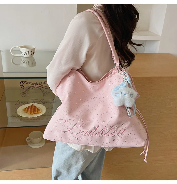 Y2k Fashion Letter Printing Pattern Shoulder Bag for Women 2026 Sweet Girls Vintage Casual Tote Bag Handbags Large Capacity Bag