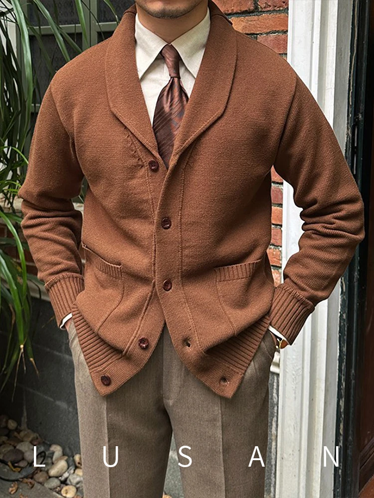Upscale Retro Autumn and Winter Warm Designer Niche Woven Coat Amekaji Japanese Leisure Cardigan Men