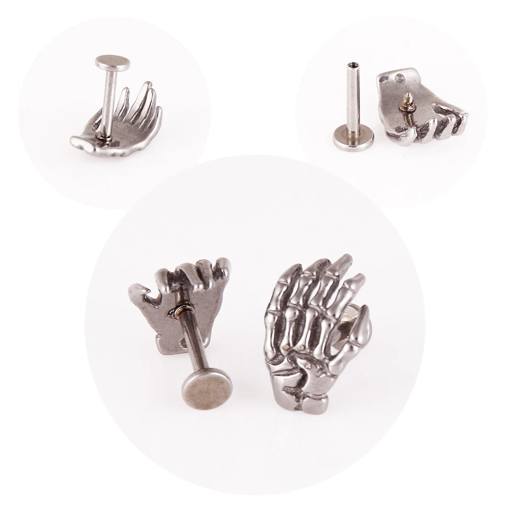 

4pcs Punk Skull Lip Studs Claw Design Stainless Steel Body Piercing Jewelry For Men Women Halloween Party Travel