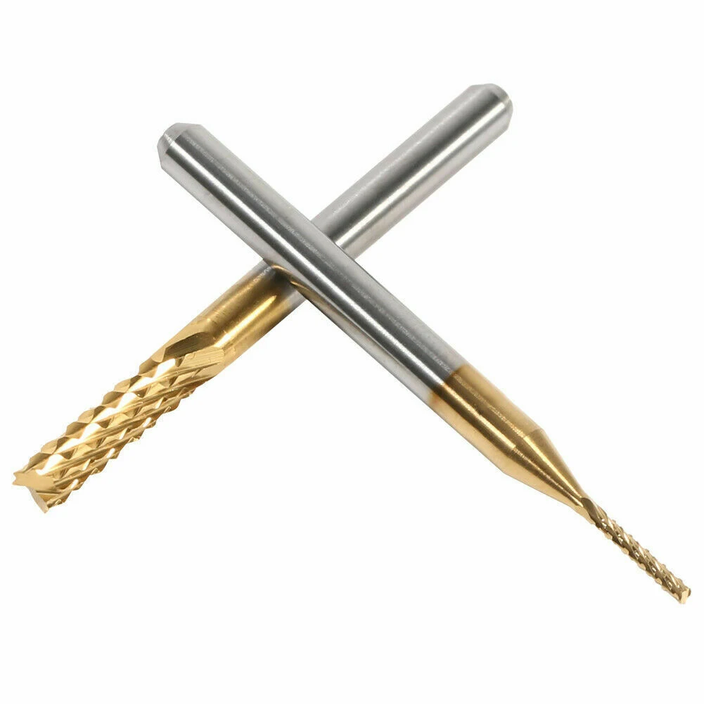 10pcs Carbide End Mill Set 1mm-3mm CNC Router Bits for Metal, PCB, Plastic Milling, 3.175mm Shank, Gold Coated Cutting Edge