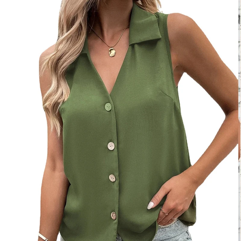 

Summer New V-neck Fashion Sleeveless Tanks Women High Street Casual Loose Button Cardigan Elegant Ventilate All-match Tops