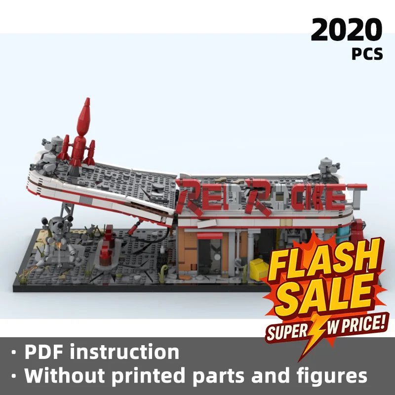 

Ретро-ракета-ресторан, модель постапокаптической станции, строительные блоки, постапокаптический вентилятор, коллекция игрушек «сделай сам», сезон - Фолловт!