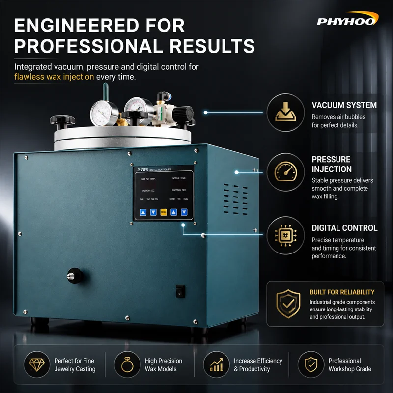 PHYHOO 510W Vacuum Wax Injector 3KG Capacity Digital Pressure Controller Wax Injection Machine for Jewelry Casting Mould Making