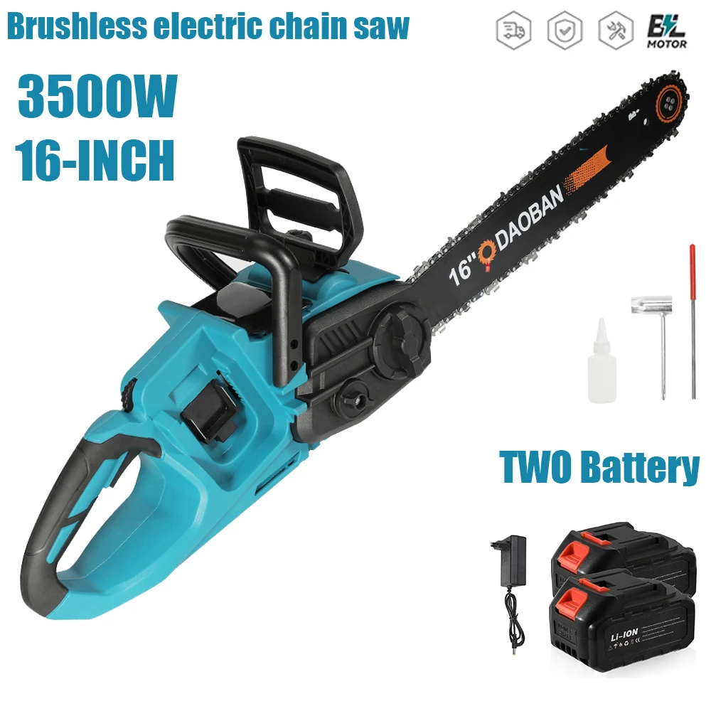 Image of 3500W 16 Zoll Bürstenlose Elektrische Kettensäge Hocheffiziente Handgeführte Holzbearbeitungsmaschine Leichtes Tragbares Gartenschneidewerkzeug Kompatibel mit Makita-Akku