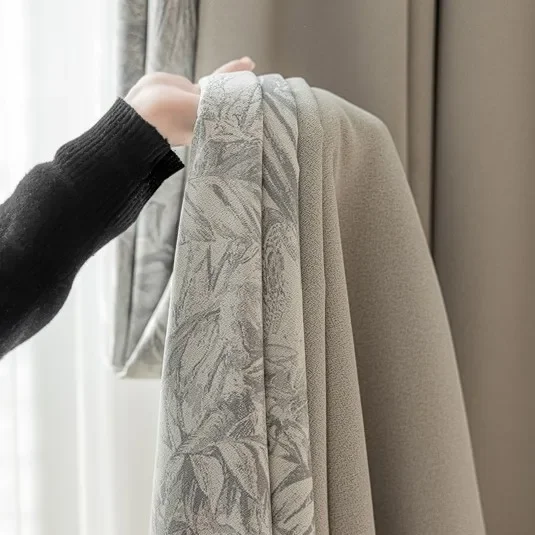 Light Luxury Cotton and Linen Blended Jacquard Curtain Fabric Sun Protection Advanced Bedroom Fabric Full Blackout Curtain