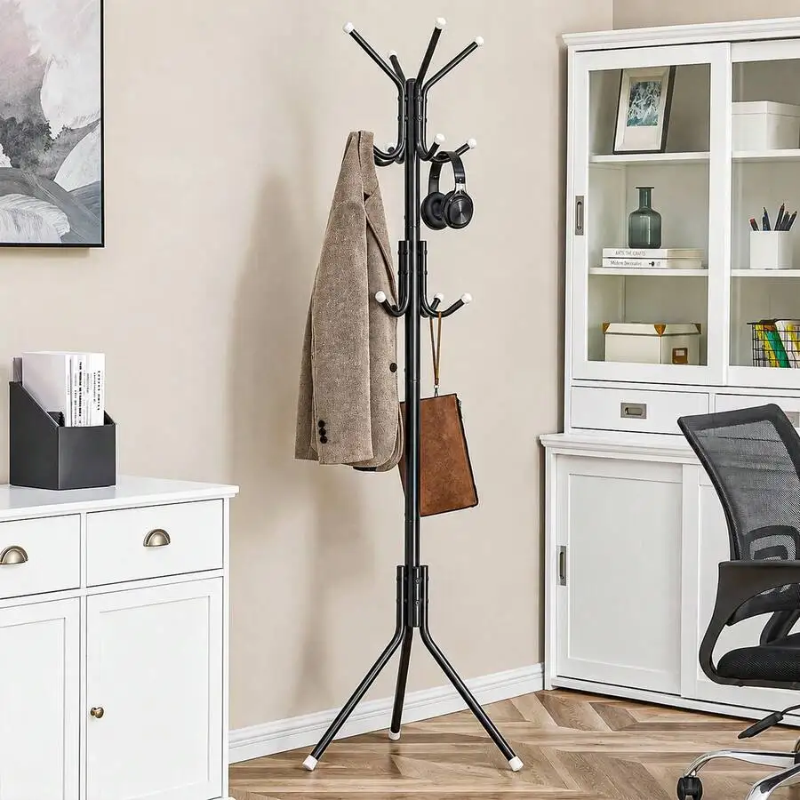 Freestanding Coat Rack With 12 Hooks, Multi-Tier Organizer For Office And Entryway, Bedroom, Office, HSturdy Hall Rree,Easy Asse