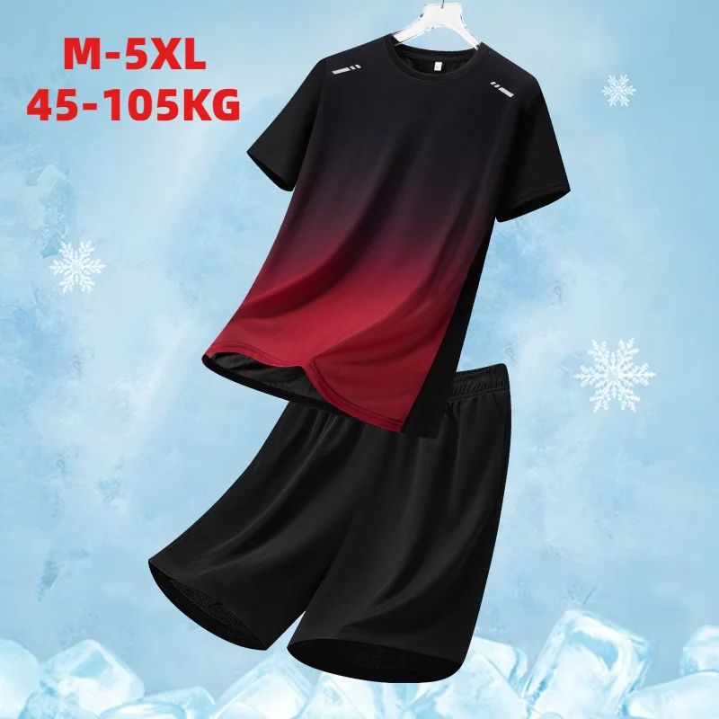 

Bingjie Quick Dry Gradient Camouflage Print Ice Silk Sport Short Sleeve Shorts Set Round Neck Men's Casual Spring Fashion Urb