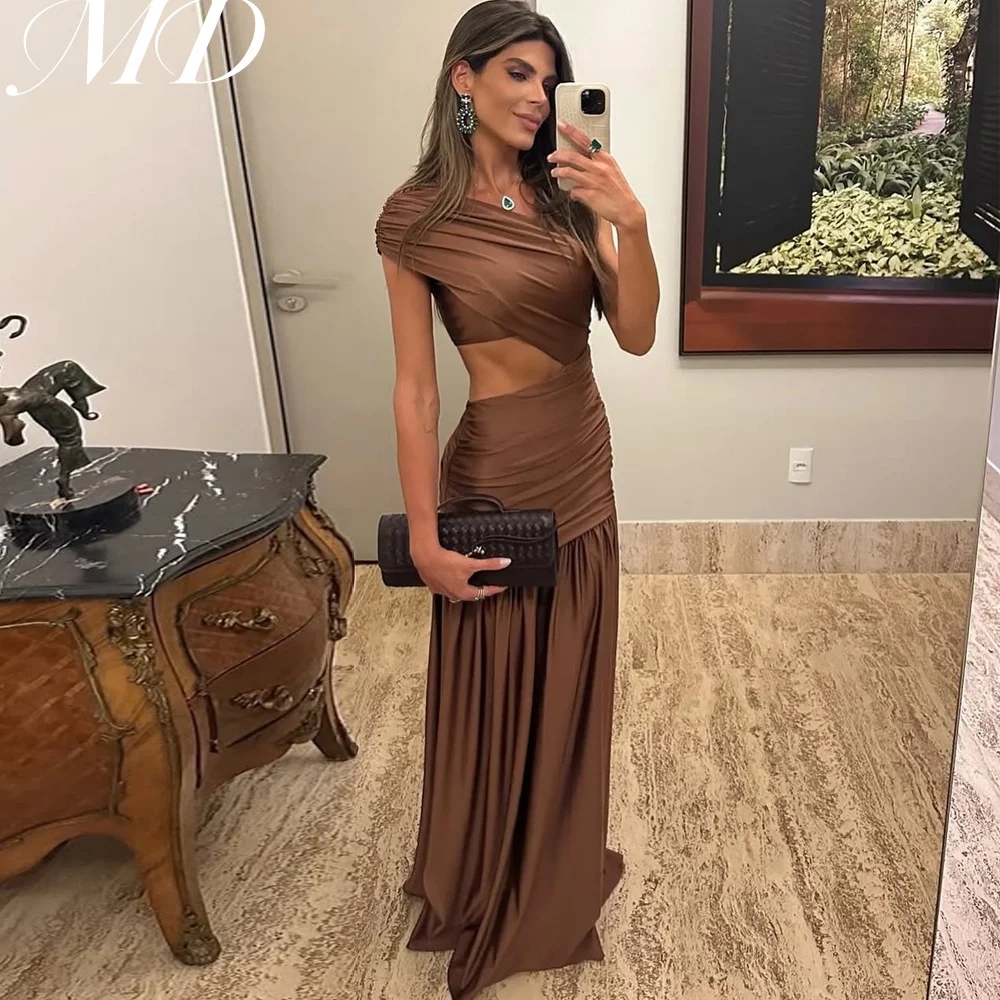 

MD Modern Brown Evening Gown One-Shoulder Pleat Trumpet Show Waist Special occasion Dress فساتين سهرة customised 2025