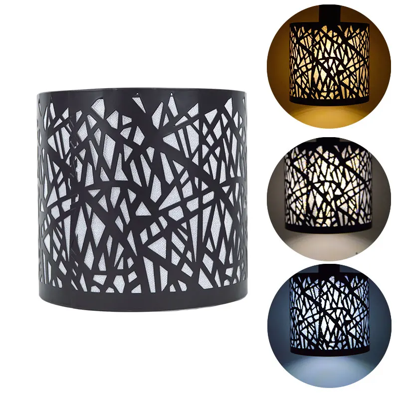 Metal Ligh Shade Cylinder for E27 Threaded Lamp Head DIY  E27 Holder Lamp Shade Only 150mm Black Hollow Design Translucent