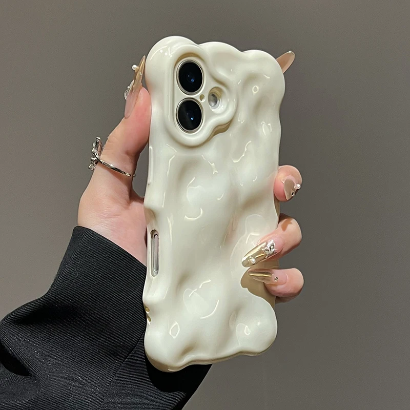 Ins Fashion White 3D Wave Texture Phone Case For iPhone 17 Air 16 15 13 14 12 11 Pro Max 16 Plus Soft Silicone Back Cover Cases