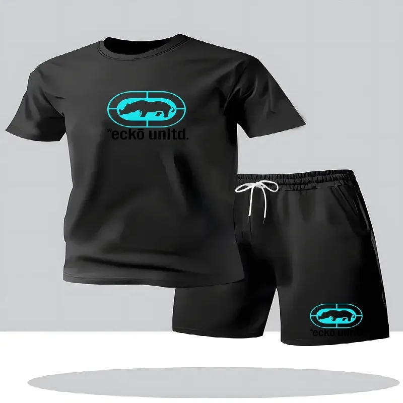

New Summer Men's Casual T-Shirt and Shorts Two-Piece Set Relaxed Fit Men's Short-Sleeve Breathable Athletic Set Two-Piece Set