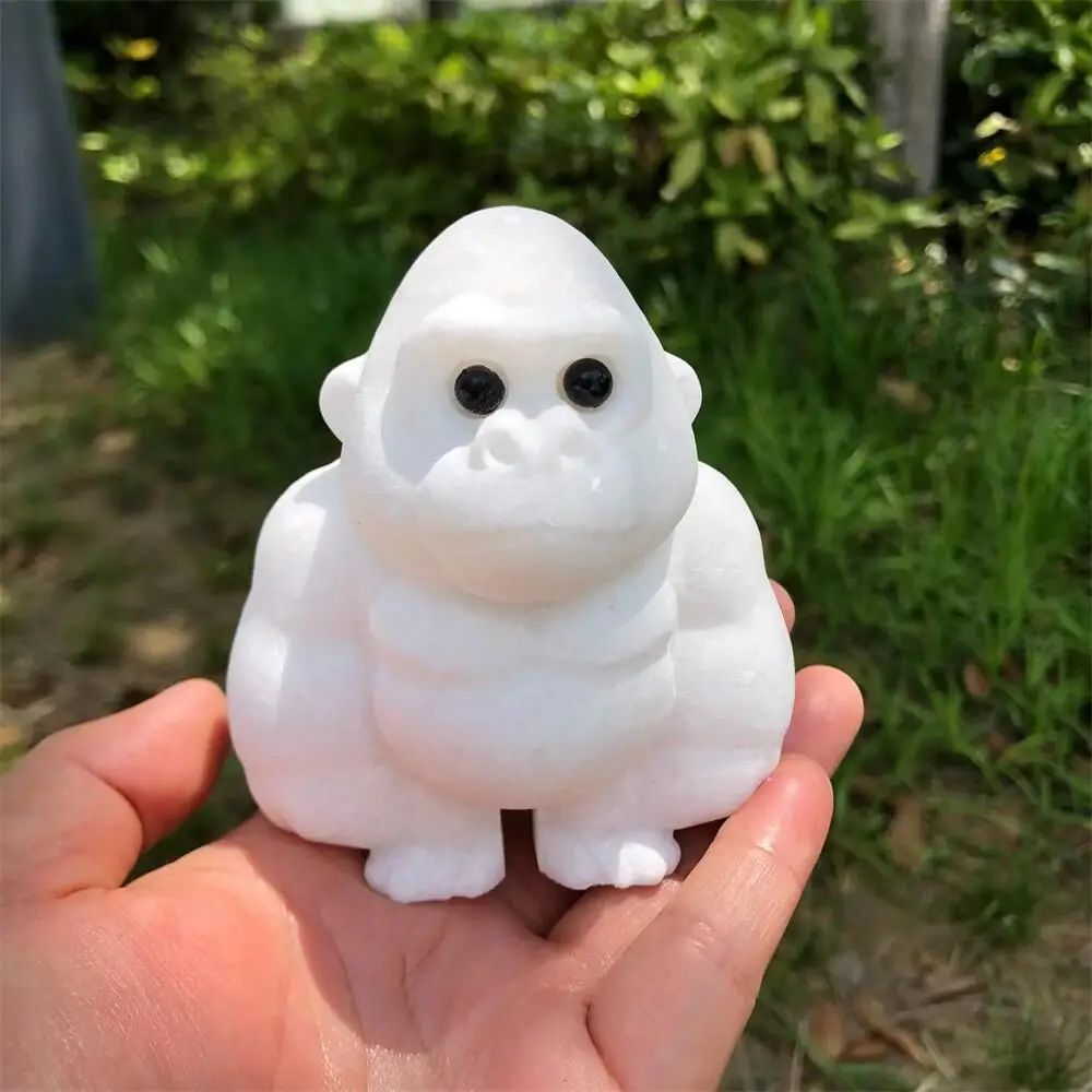 Natural White Marble Jade Chimpanzee Animal Statue Carving Energy Healing Polished Mineral Home Decor Ornament Figurine