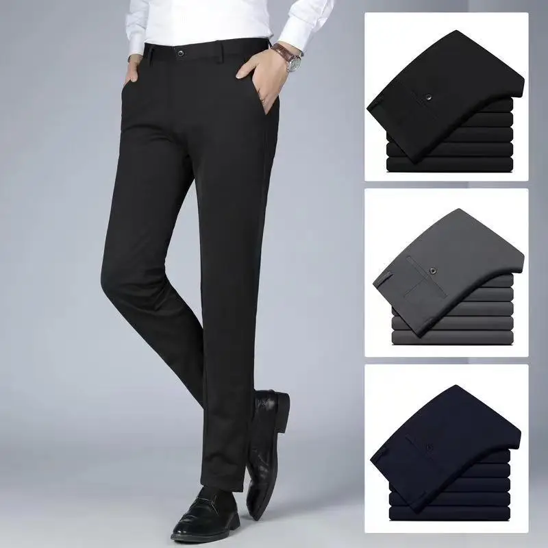 Classic Men\'s Office Business Pants High Waist Slim Fit Stretch Dress Trousers Black Trousers for Male Elastic Formal Suit Pants