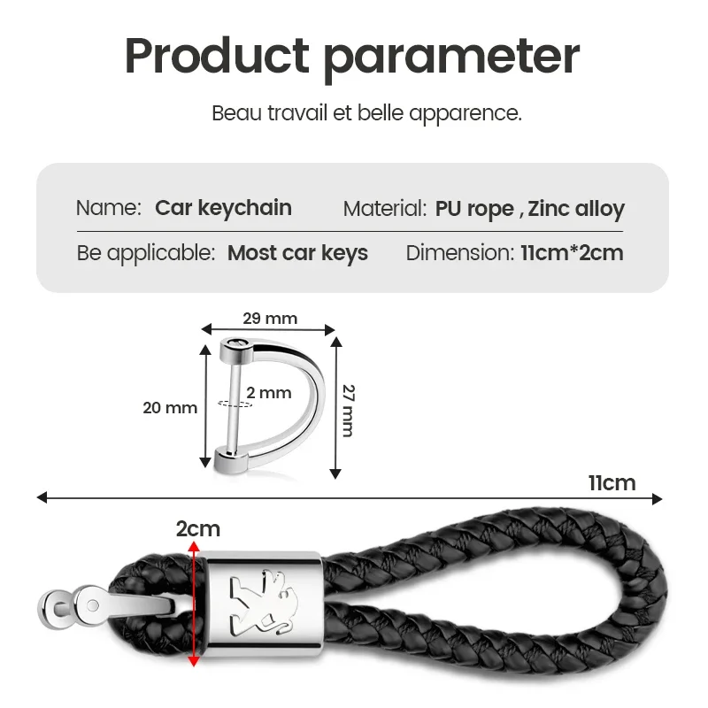 Leather Car Keychain Key Rings Chains Metal Anti-loss Accessories For Peugeot 206 207 208 306 307 308 508 106 107 108 2008 3008