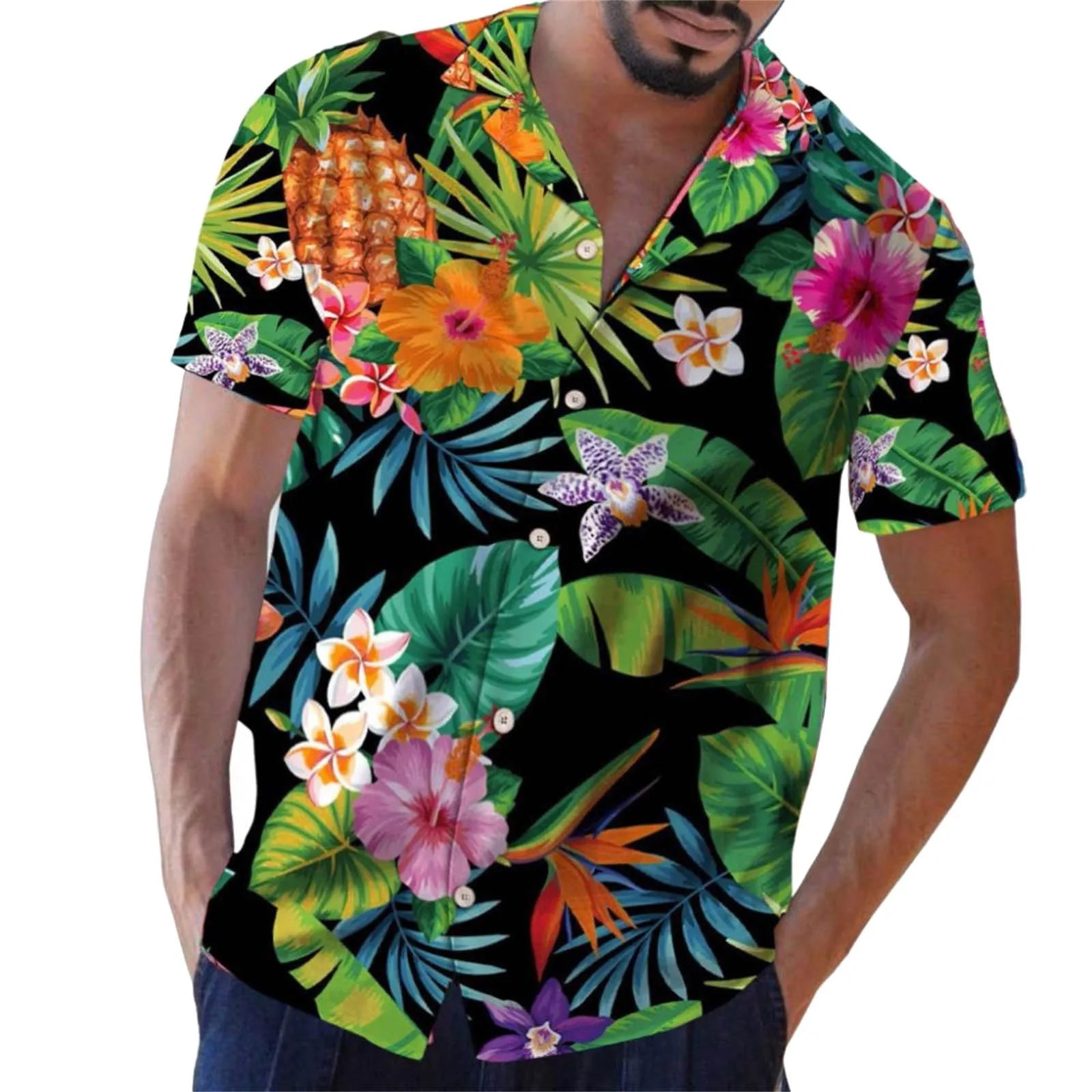 

Men's Shirt Hawaii shirts Spring Summer Top Print Blouse Turndown Collar Top Casual Loose Short-Sleeved Stylish Button camisas